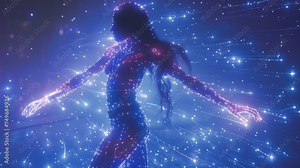 futuristic of holographic woman dancing