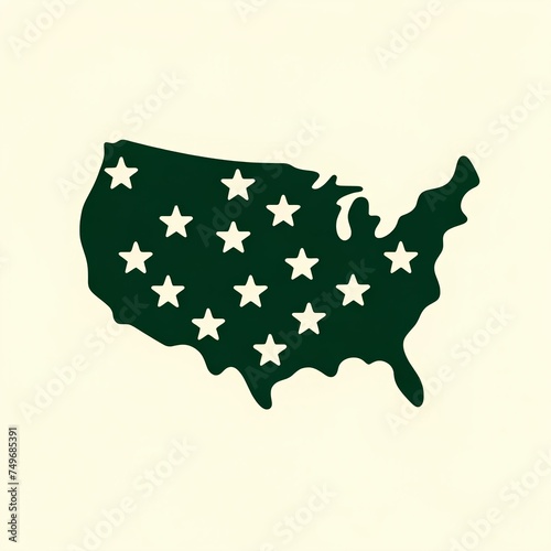USA Map Simple & Green Design white background.