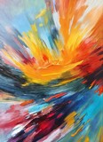 Abstract multicolor artwork, oil on canvas. Brush stroke and splash color. Contemporary painting. Modern poster for wall decoration