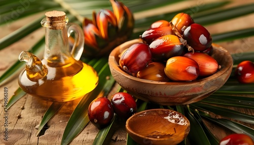 Palm oil fruits and oil © thiraphon