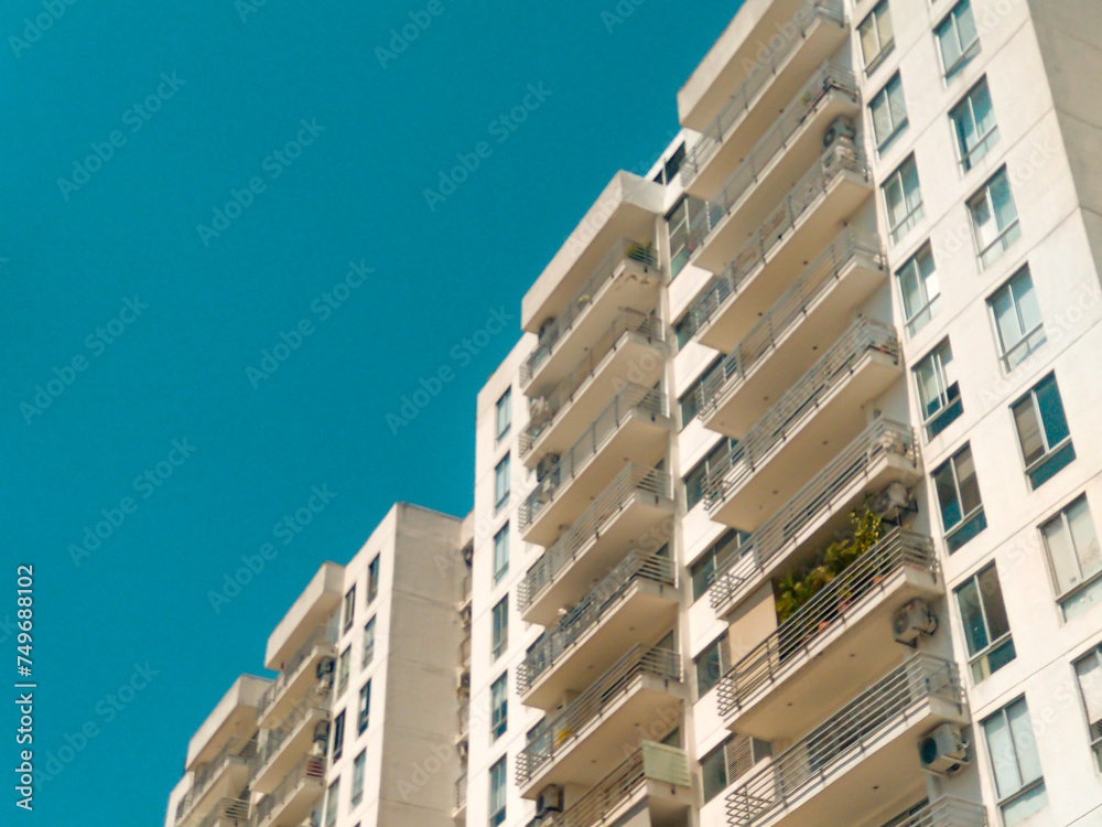 Fototapeta premium White tower with text space on the left for construction companies