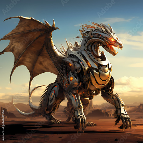 Mechanical dragon in a futuristic dragon race. © Cao