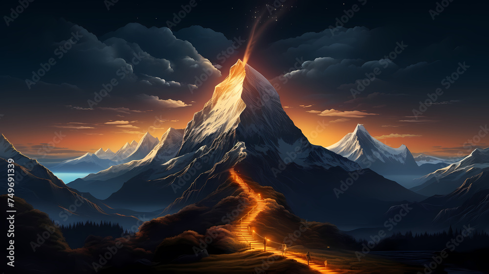 Illustration of magnificent mountain peaks illuminated by brilliant light Illustration of magnificent mountain peaks illuminated by brilliant light