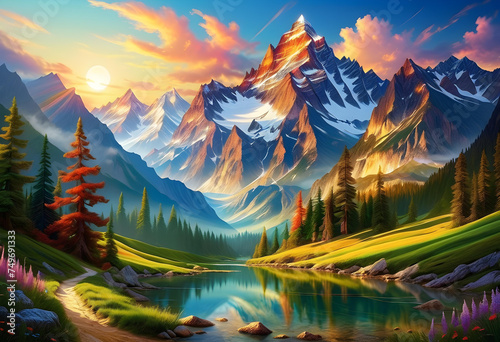 Mystical Mountains, Fantasy, Magical, Enchanted, Landscape, Peaks, Nature, Surreal, Dreamlike, Scenery, Mystical, Ethereal, Unreal, Fantasy World, AI Generated © Say it with silence.