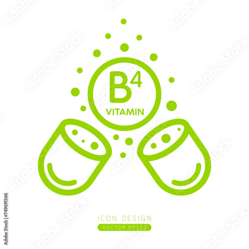 Vitamin B1 icon light green floating out of capsule Isolated on a white background. Form simple line. Design for use on web app mobile and print media. Vector.
