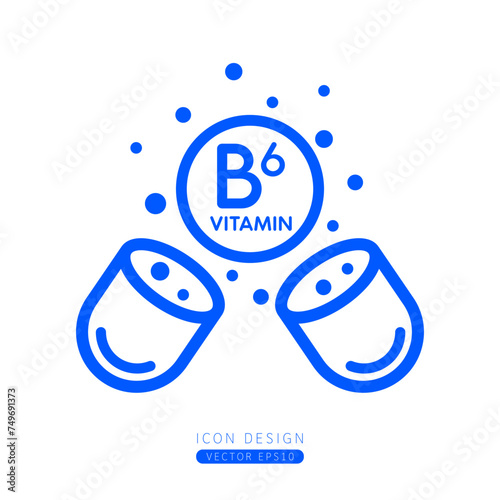 Vitamin B6 icon blue floating out of capsule Isolated on a white background. Form simple line. Design for use on web app mobile and print media. Vector.