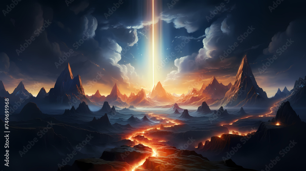 Illustration of magnificent mountain peaks illuminated by brilliant light Illustration of magnificent mountain peaks illuminated by brilliant light