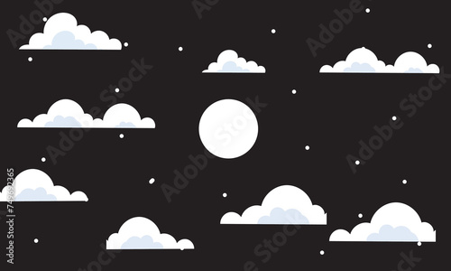 The night sky is full of stars. Vector Sky Background. Seamless pattern with stars, moon and Cloud.