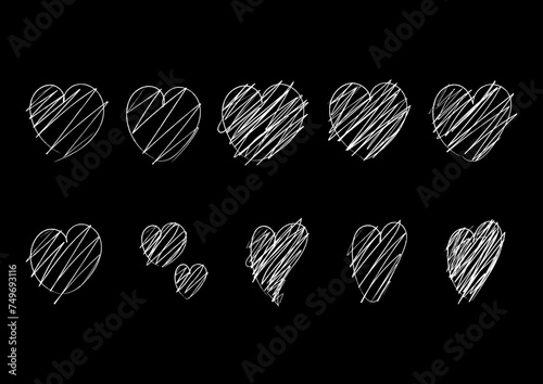 線で塗ったぐちゃぐちゃのハート素材セット