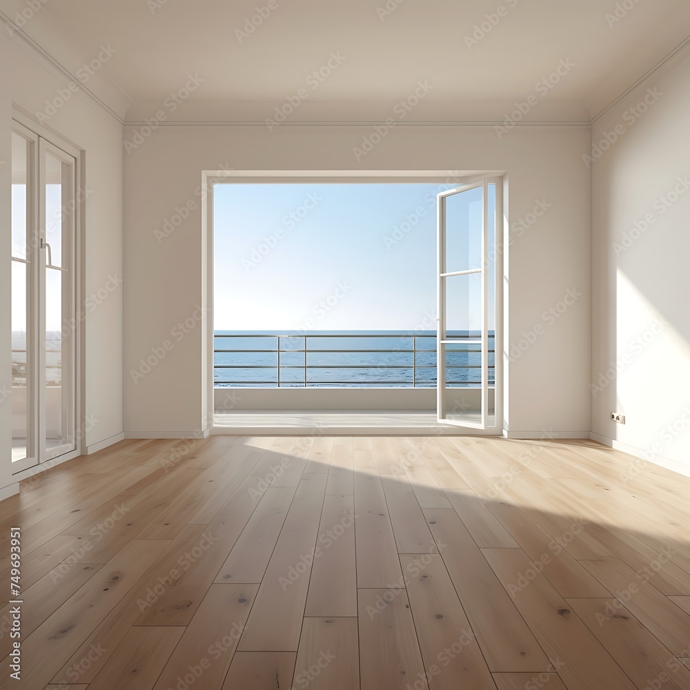 Fototapeta premium Empty room with sea view and sunlight