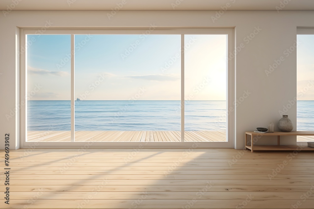 Fototapeta premium Empty room with sea view and blue sky