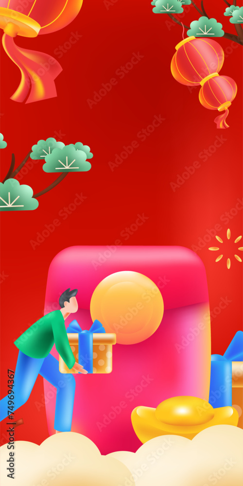Obraz premium New year festive auspicious creative scene character illustration poster 