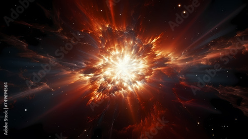 Big explosion with fire and debris in space with Earth as background