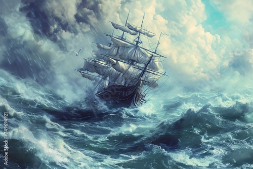 Pirate Ship Battling Stormy Seas