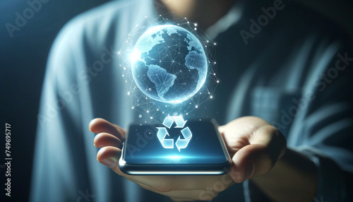 Smartphone Displaying World Love and Recycling Hologram