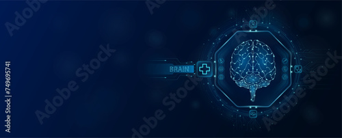 Brain human chip in electronic circuit board microchip processor technology medical. Innovative health care information processing of digital hi tech future. Empty space for text. Banner vector.