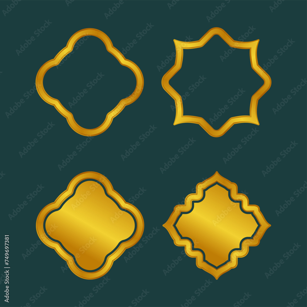 set golden frames in arabic style design isolated on background