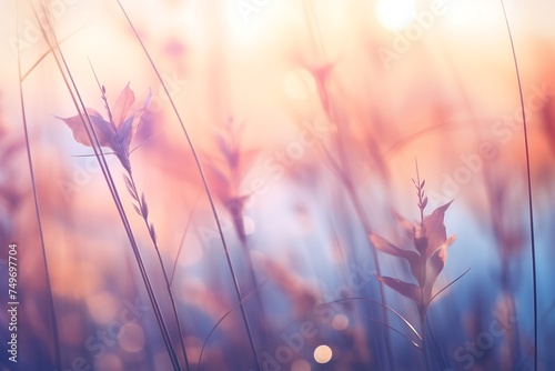Blurred background of grass and bokeh.