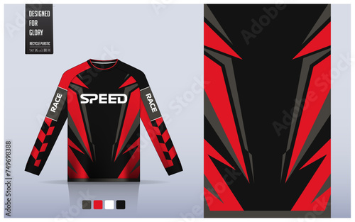 Motocross or motorsport shirt design template, Long sleeve jersey mockup for racing team. Motocross jersey pattern. Uniform front view.