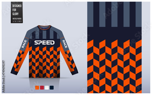 Motocross or motorsport shirt design template, Long sleeve jersey mockup for racing team. Motocross jersey pattern. Uniform front view.