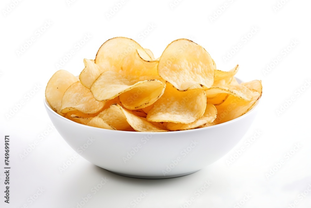 Potato chips in bowl isolated on white background Potato chips in bowl isolated on white background
