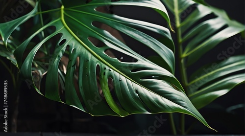 Monstera leaf texture natural tropical leaf close up from Generative AI