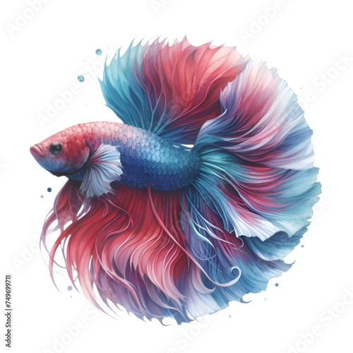 Colorful Siamese Fighting Fish Illustration with Floral Pattern and Water Swirls