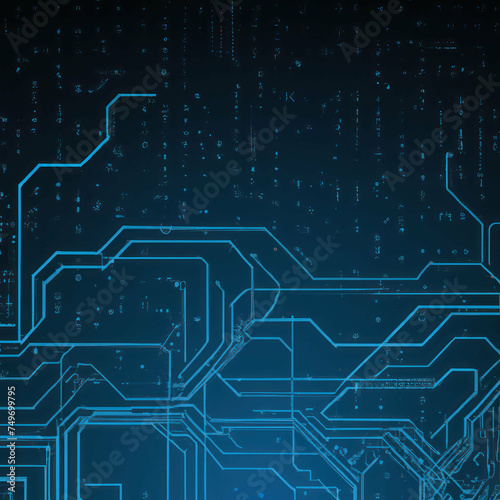 Generative AI of abstract digital background with circuitry patterns in shades of blue