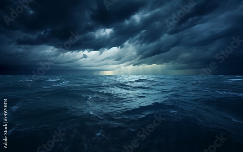 Dark stormy sea with lightning and storm clouds