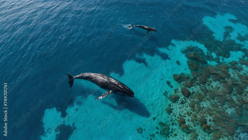 Obraz premium Whale watching from a drone shot.