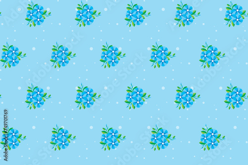 Illustration, Abstract blue morning glory flower with white circle on soft blue background.