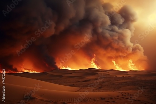 Dangerous eruption of a volcano in the Sahara desert photo