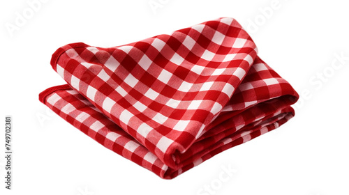 Red Checkered Cloth Napkin isolated on white background or png transparent background.