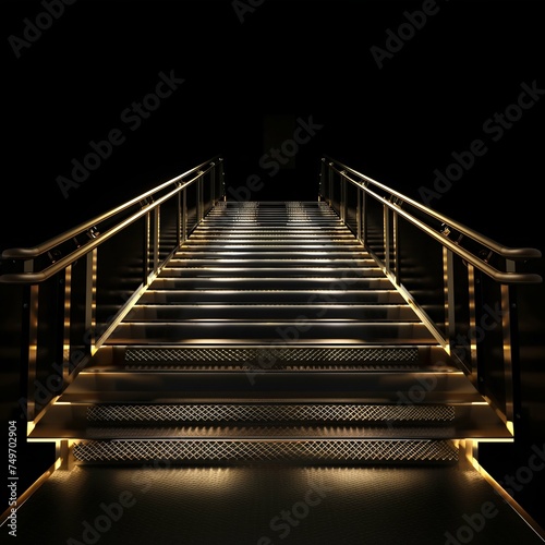 Ascend to Luxury: Stairway Illuminated by Golden Lights. Generative ai