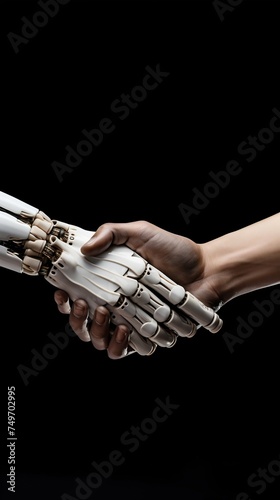 Human and Robot Handshake Symbolizing AI Collaboration. Generative ai © Scrudje