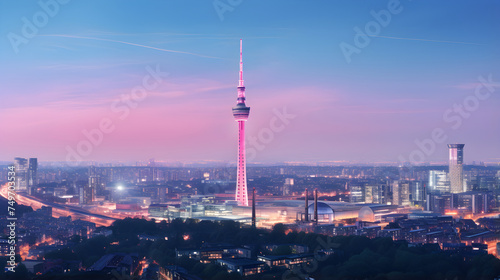 The Intersection of Past and Present - A Spectacular View of London's BT Tower Amidst Sunset Skyline photo
