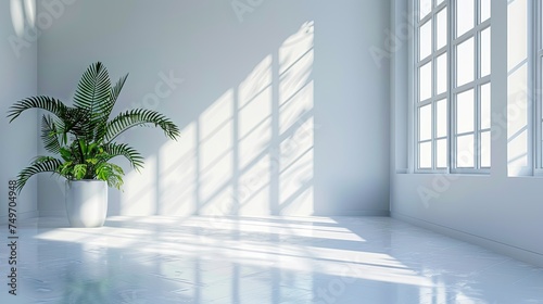 photo empty white wall interior with small plant