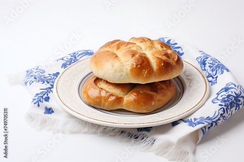 Bread on a plate on white background.