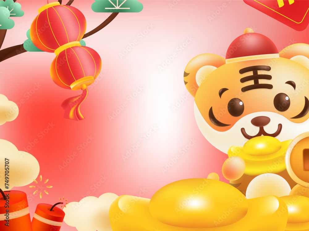 Obraz premium New year festive auspicious creative scene character illustration poster