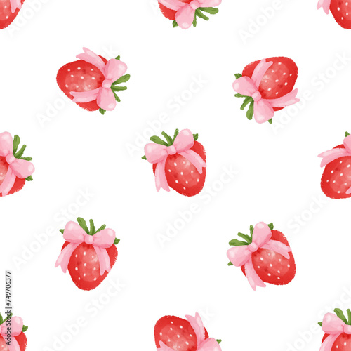 Fototapeta Naklejka Na Ścianę i Meble -  Coquette Strawberry Seamless Pattern