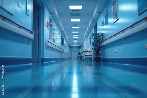 Hospital hallway, reception clinic. Unfocused background.