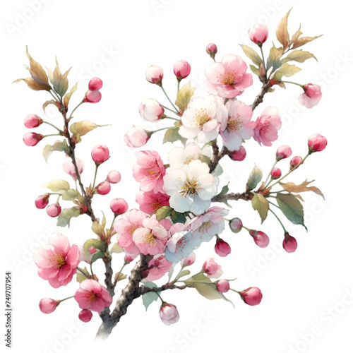 Sakura Pink cherry blossoms bloom against a white background in a beautiful spring scene  capturing the delicate beauty of nature s floral display