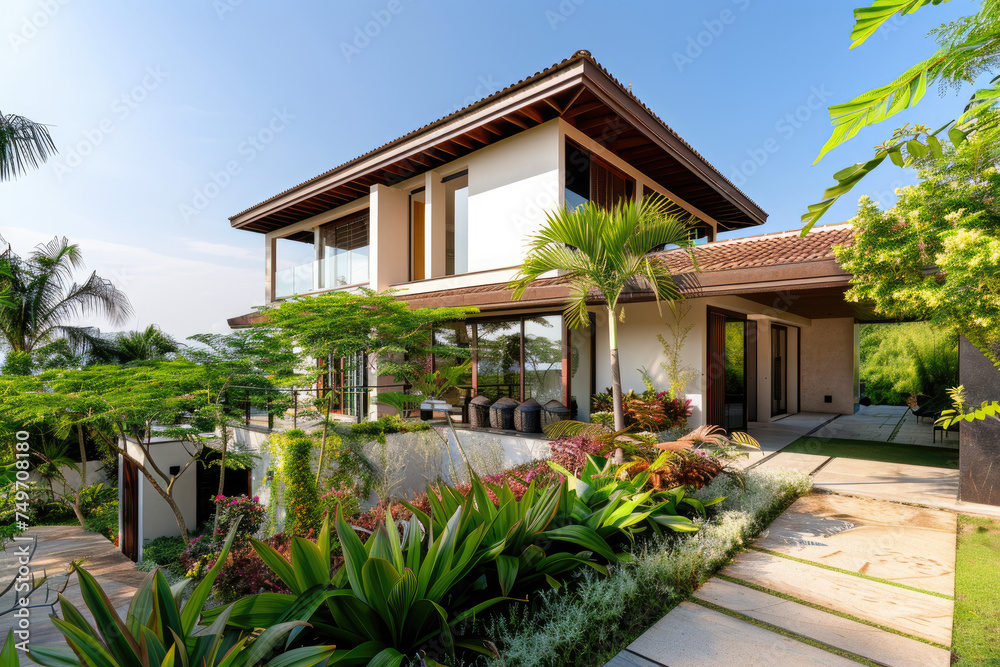 Modern luxury house exterior design with beautiful landscape