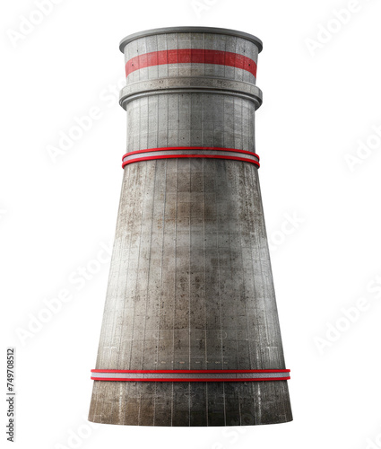 Cooling tower with red stripes isolated on transparent background