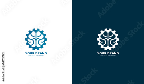 Brain work logo. Brain work icon design, gear, machine, mechanics, technology. Graphic vector illustration