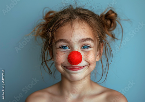 RED nose day cute girl wearing a red nose
 photo