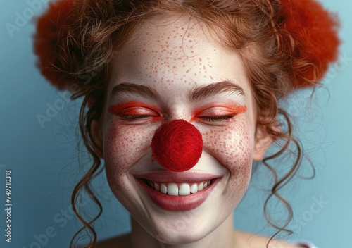 RED nose day cute girl wearing a red nose
 photo