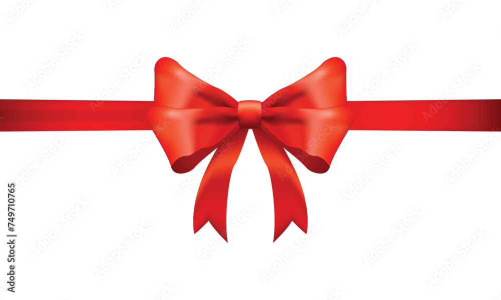 Realistic red bow and ribbon shiny satin with shadow for decorate your greeting card vector isolated on transparent background. Realistic red bow and ribbon shiny satin with shadow for decorate your greeting card vector isolated on transparent background.