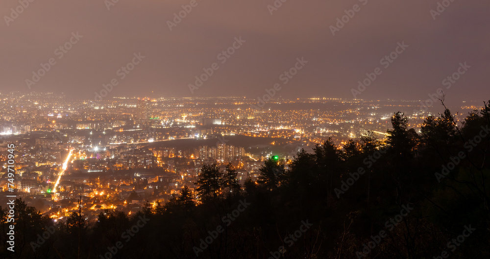 Fototapeta premium Night city scape at top view point of Skopje, North Macedonia