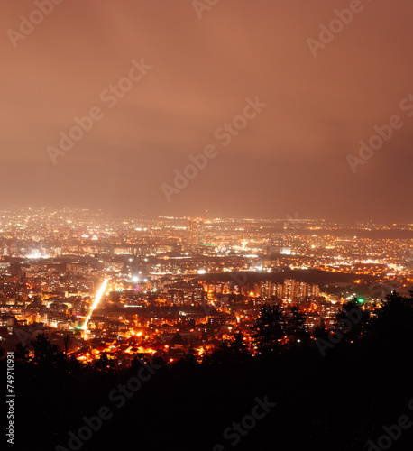 Night city scape at top view point of Skopje  North Macedonia